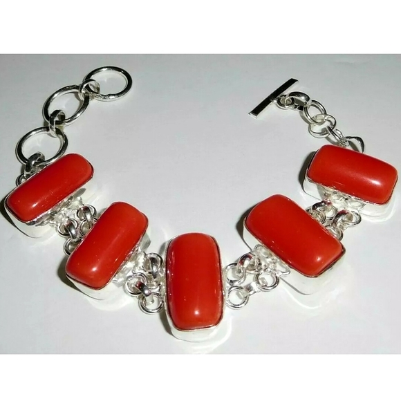 Natural Italian Coral 925 Silver Bracelet - Picture 1 of 5